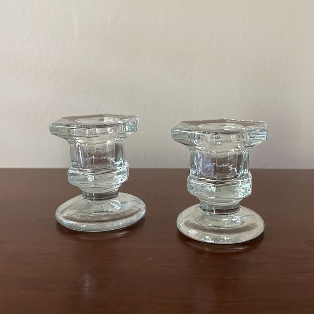Hexagonal Diameter Clear Glass Candlestick Holder Set of 2
